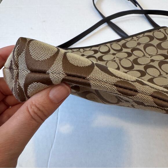 Coach Brown Tan Signature Canvas Crossbody Bag Handbag Purse Leather Trim - Picture 5 of 12